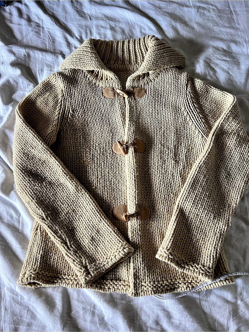 Handmade Toggle Front Turtleneck Sweater in Beige